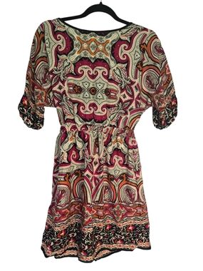 Angie NWT Boho Floral Mini Dress S Short Sleeve Bright Flowy Elastic Waist